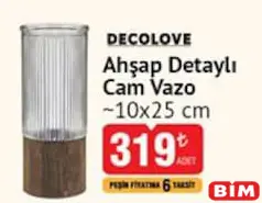 DECOLOVE AHŞAP DETAYLI CAM VAZO 10X25 CM indirimli fiyat DECOLOVE AHŞAP DETAYLI CAM VAZO 10X25 CM fiyat ve kampanya bilgisi